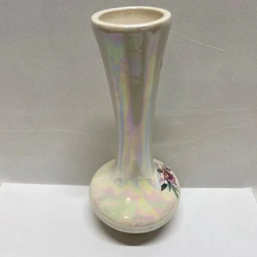 Hawaii Flower Vase Pearl Iridescent Ceramic Purple Hawaiin Iris‎ Orchid 7.5